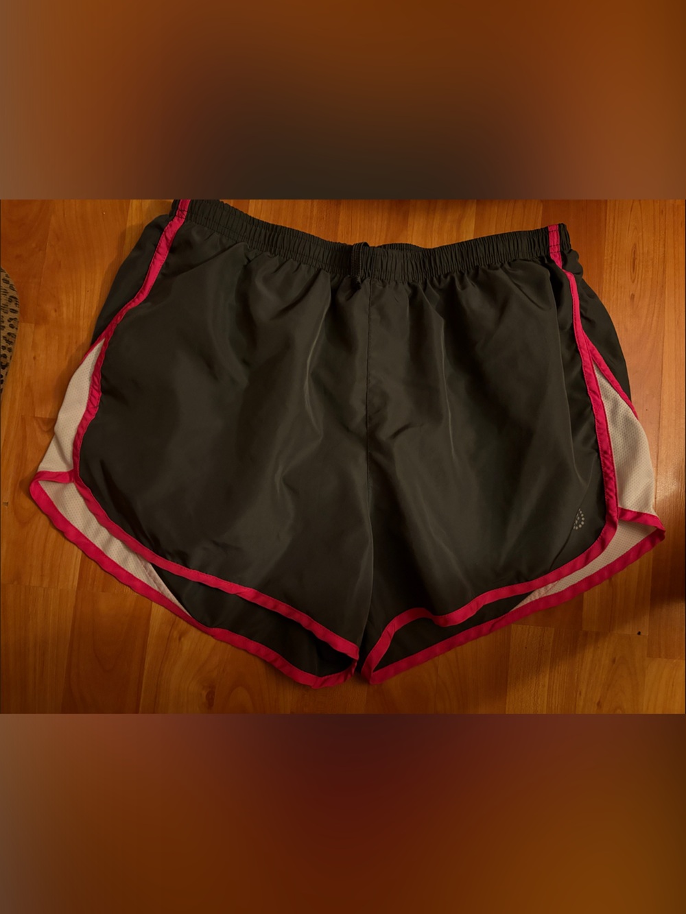 BE INSPIRED Women's Dark Gray Athletic Shorts with Pink and White Trim LARGE
